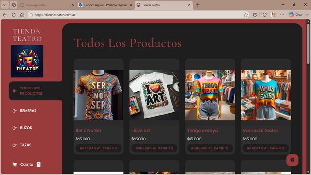 Captura de la tienda online Tienda Teatro